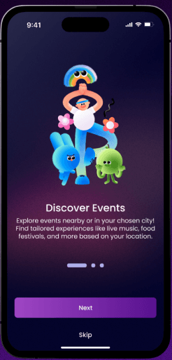 TixFix onboarding screen introducing event discovery